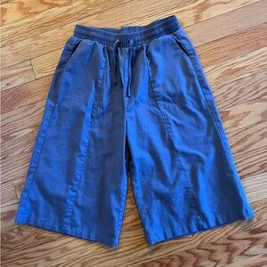 Blue Cropped Wide Leg Culottes Pants Drawstring Waist Casual Comfy